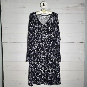 J.Jill Dress Black Floral Midi Classic BOHO Size Large.